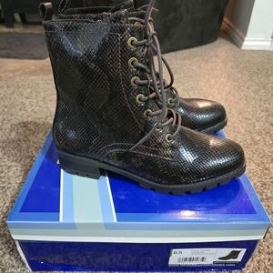 White Mountain Brown Snakeskin Combat Boots